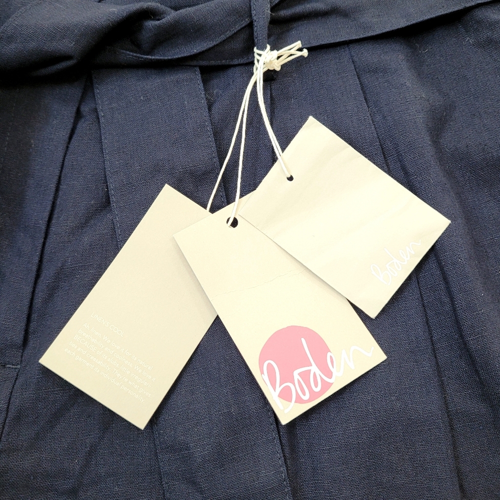 NWT BODEN ST IVES Navy Blue Linen Blend Belted Paperbag Shorts Size 10 New - Picture 5 of 8